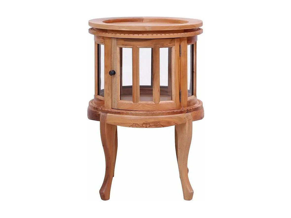Table d'appoint ronde acajou massif clair avec vitrine Lish