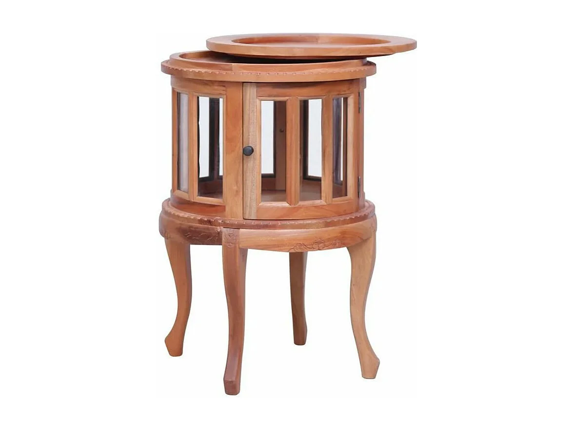 Table d'appoint ronde acajou massif clair avec vitrine Lish