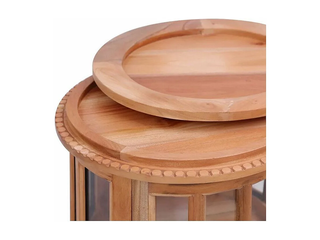 Table d'appoint ronde acajou massif clair avec vitrine Lish