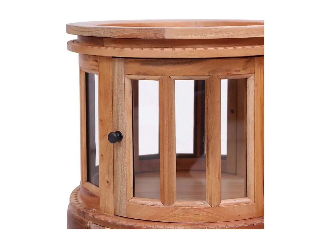 Table d'appoint ronde acajou massif clair avec vitrine Lish