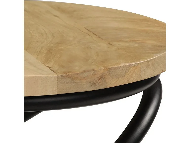 Table d'appoint manguier massif clair et pieds métal noir Arsan