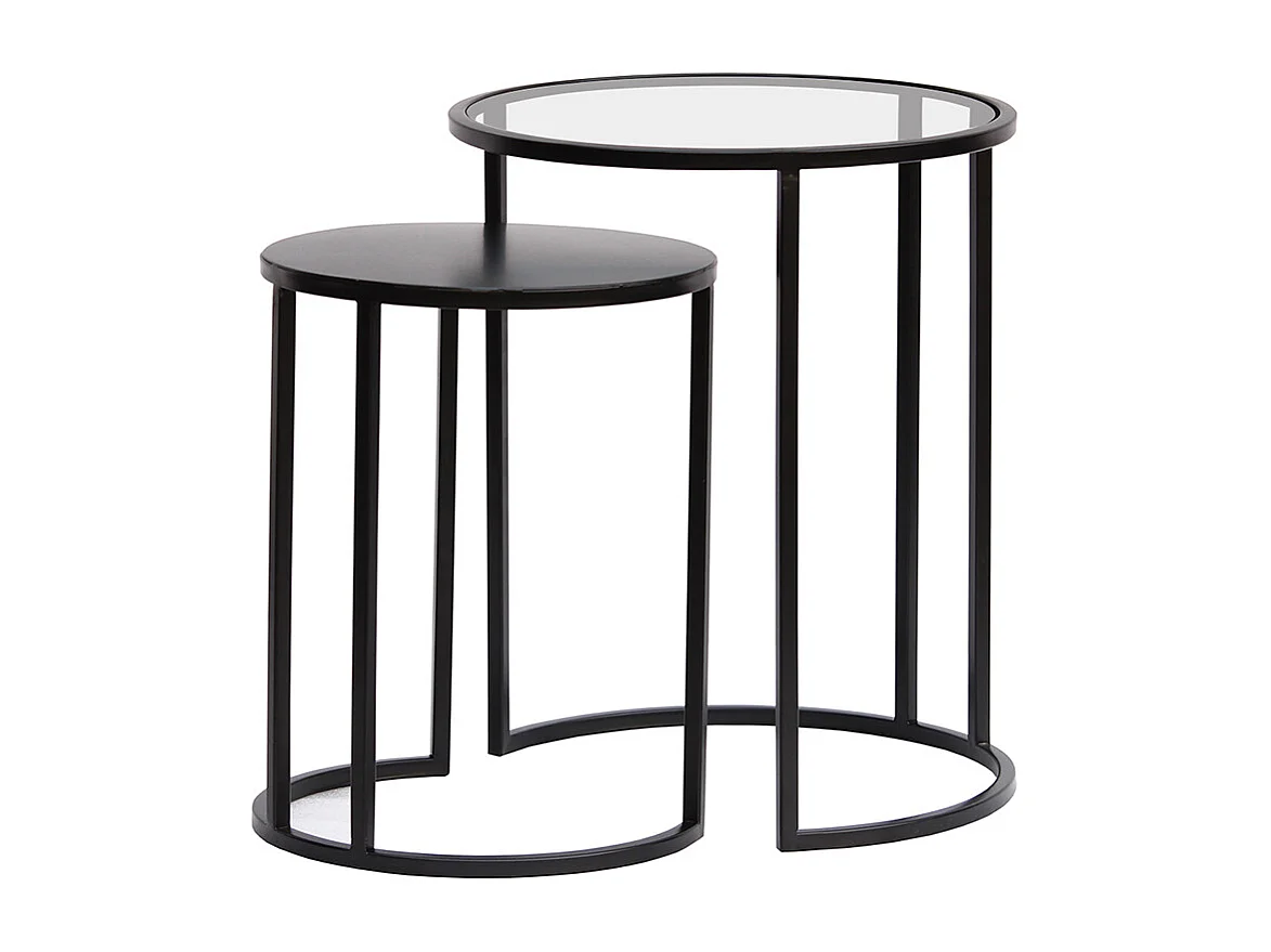 Ausziehbare Beistelltische aus gehärtetem Glas und schwarzem Metall TAHL