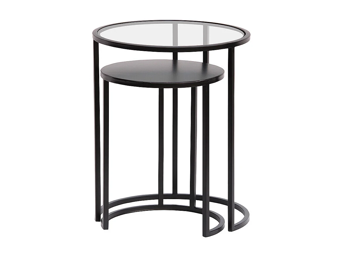 Ausziehbare Beistelltische aus gehärtetem Glas und schwarzem Metall TAHL