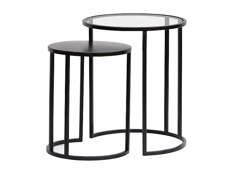 Mesas nido auxiliares de metal negro y cristal templado TAHL