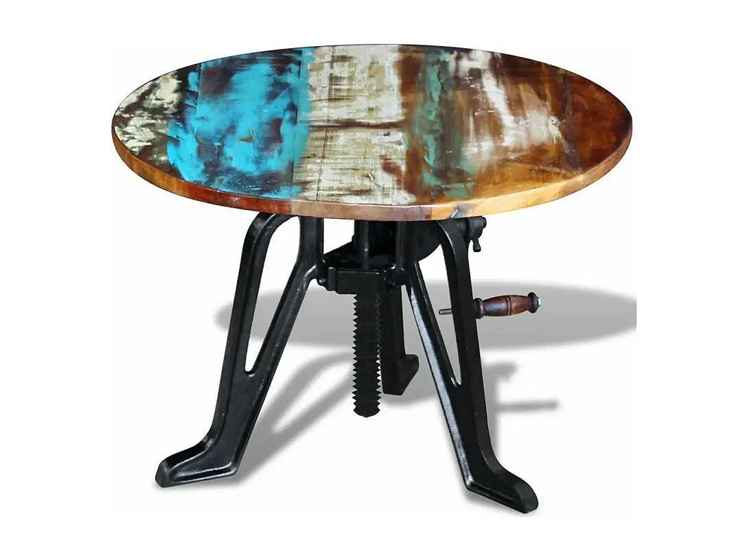 Table d'appoint bois de récupération et pied métal noir Issaf