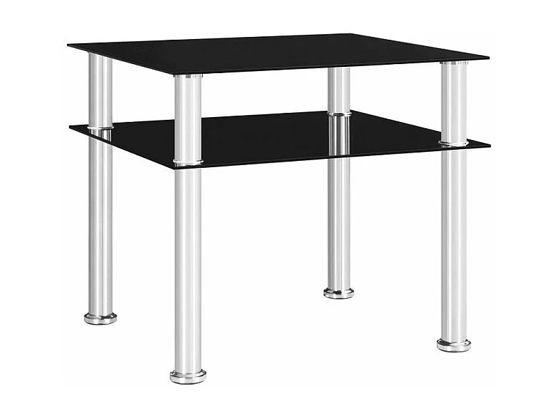 Table d'appoint verre trempé noir et pieds métal gris Cilae