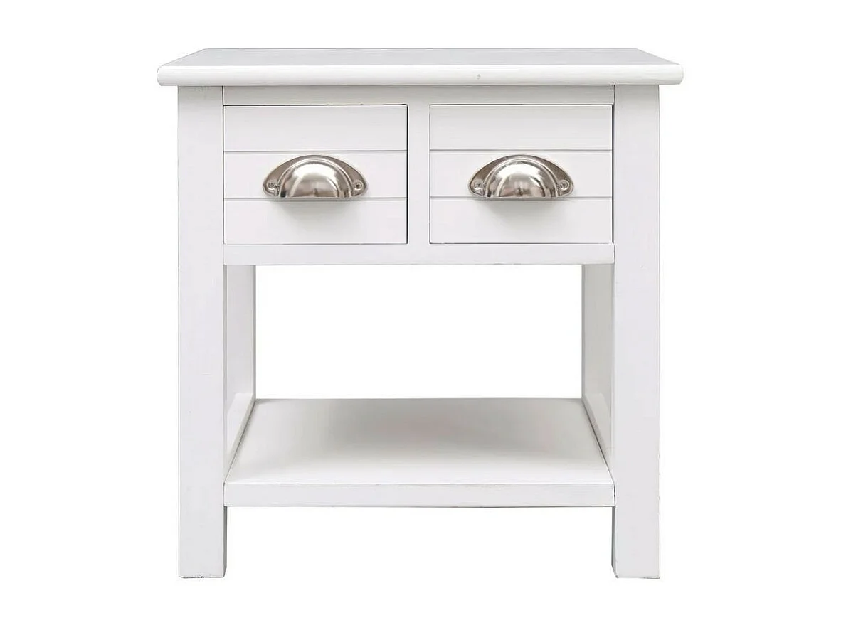 Table d'appoint 2 tiroirs paulownia massif blanc Amatar