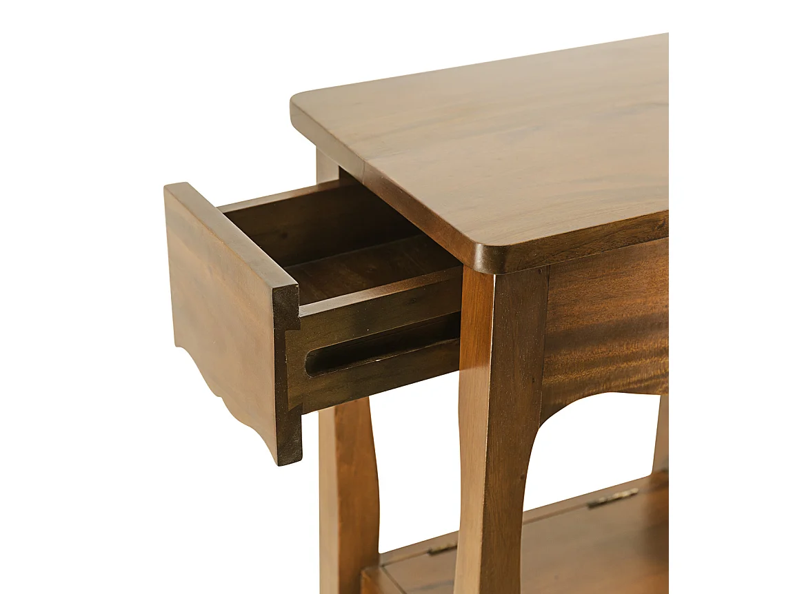 Table d'appoint en bois d'acajou marron 2 rangements Castle 42cm