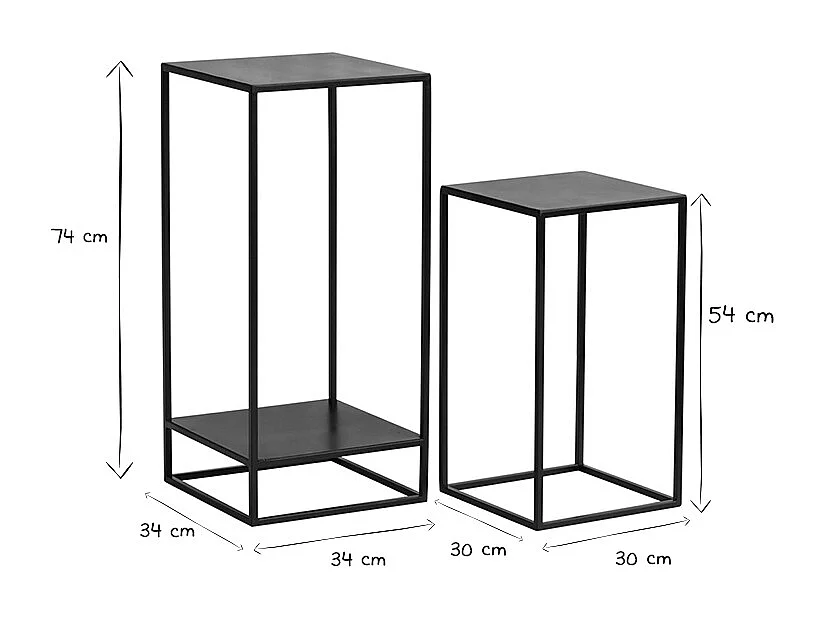 Sellettes gigognes en métal noir L34 cm (lot de 2) IGGY
