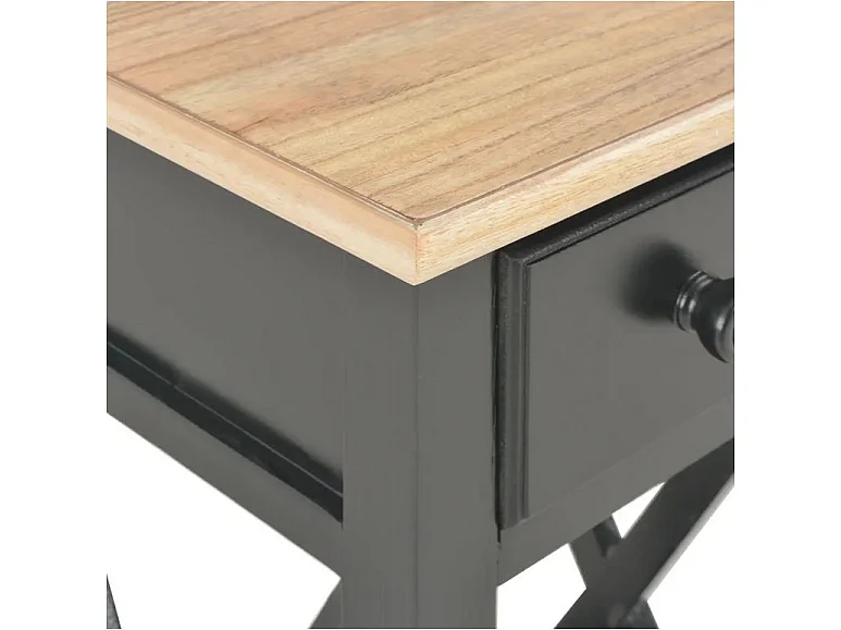 Table d'appoint 1 tiroir pin massif clair et noir Cosa