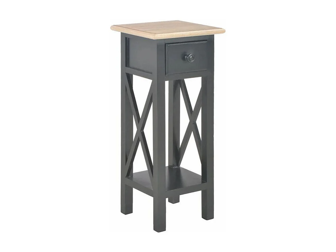 Table d'appoint 1 tiroir pin massif clair et noir Cosa