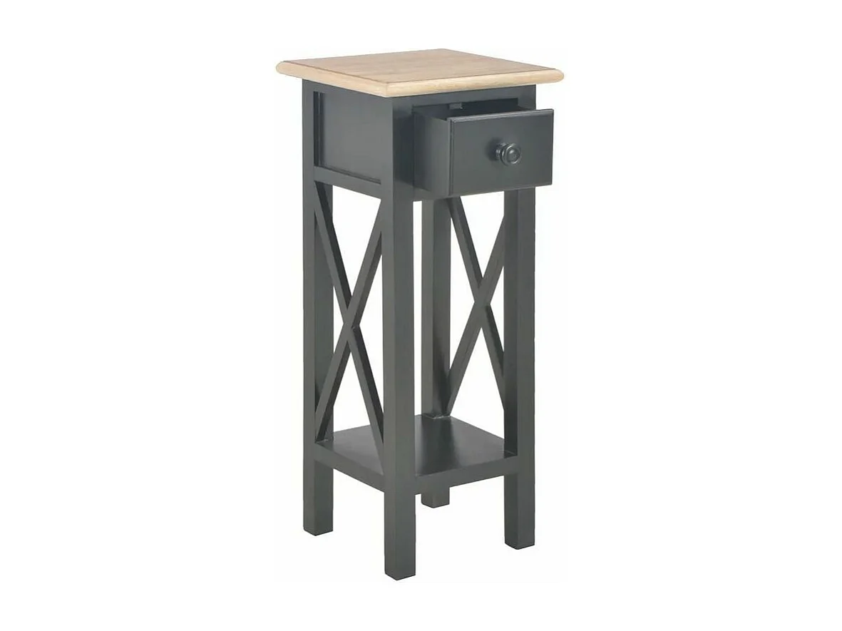 Table d'appoint 1 tiroir pin massif clair et noir Cosa