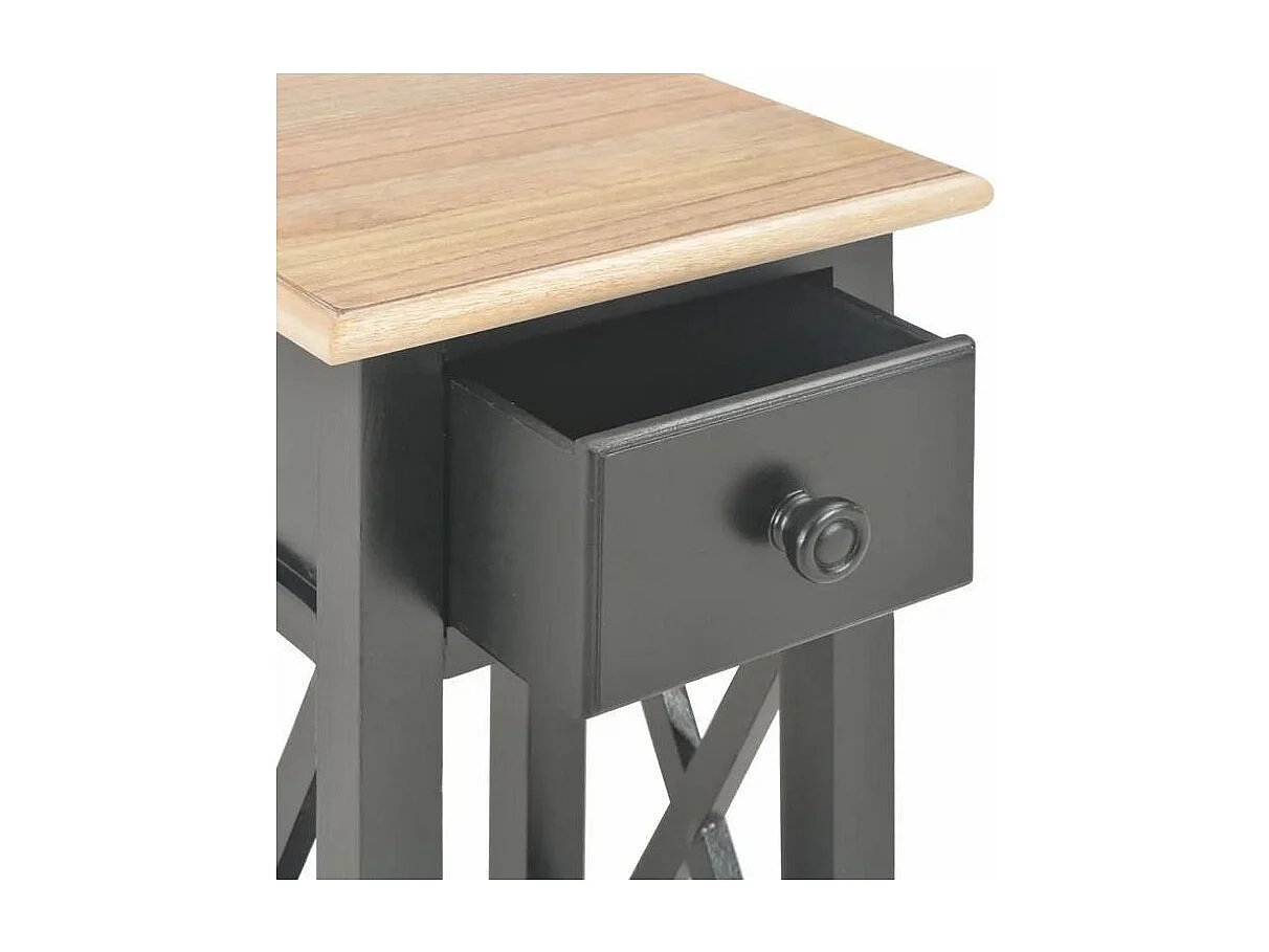 Table d'appoint 1 tiroir pin massif clair et noir Cosa