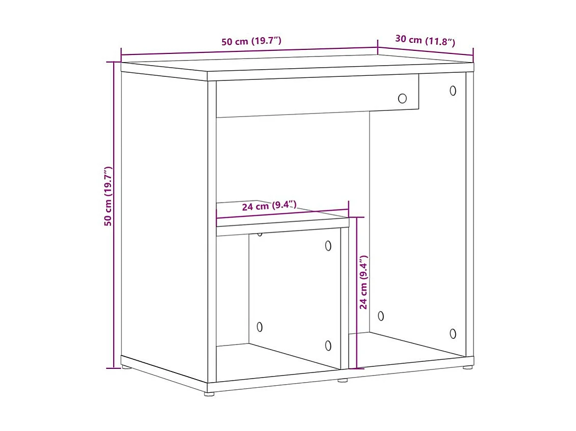 Table d'appoint blanc 50x30x50 bois d’ingénierie