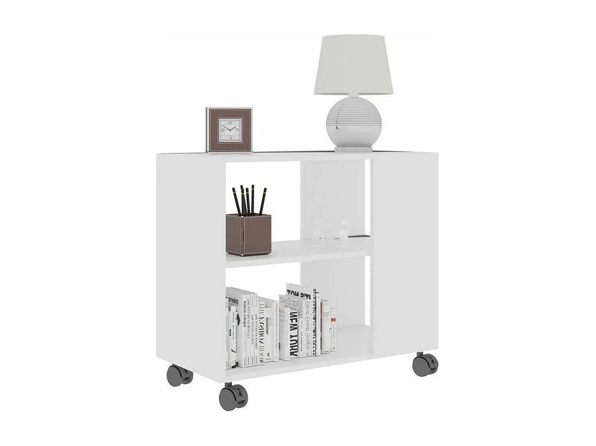Table d'appoint sur roulettes bois blanc Salem