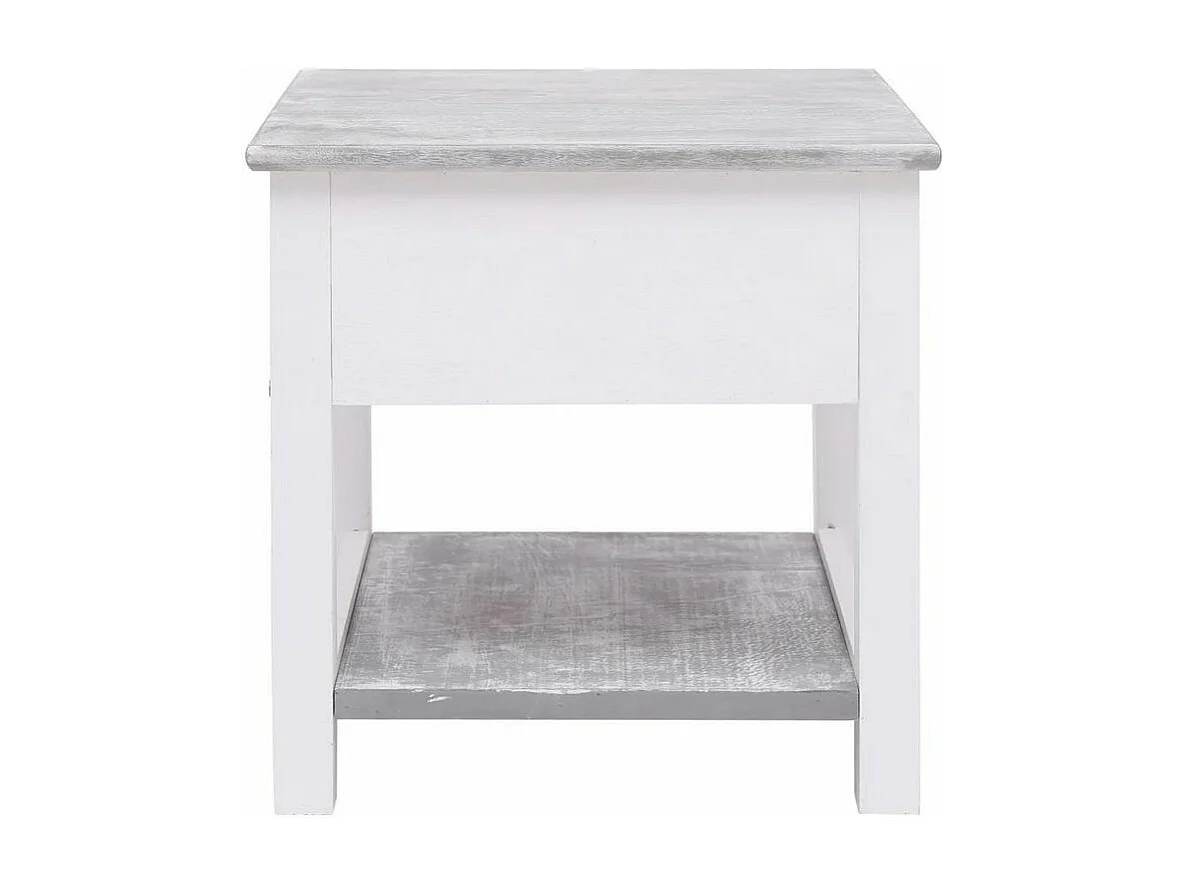 Table d'appoint 2 tiroirs paulownia massif gris et blanc Amatar