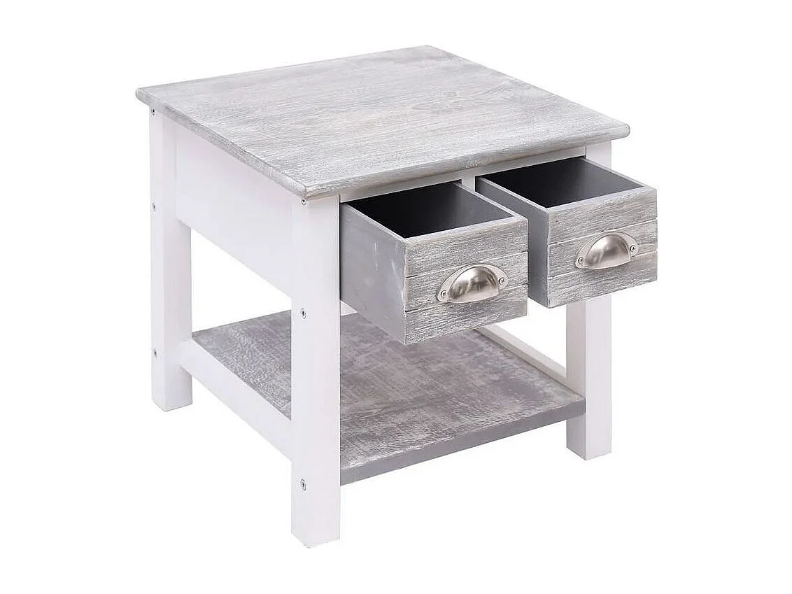 Table d'appoint 2 tiroirs paulownia massif gris et blanc Amatar