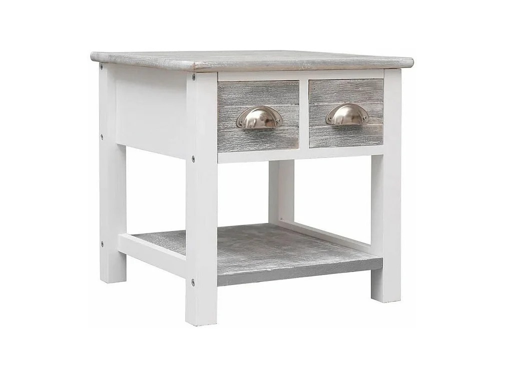 Table d'appoint 2 tiroirs paulownia massif gris et blanc Amatar