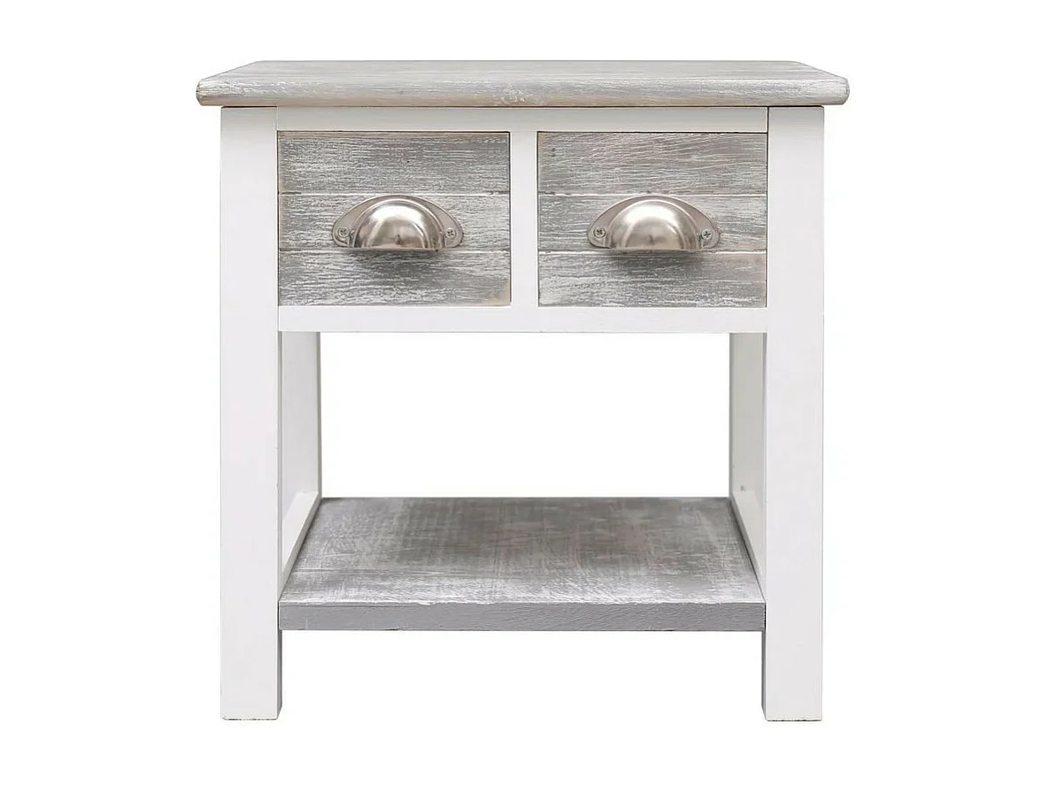 Table d'appoint 2 tiroirs paulownia massif gris et blanc Amatar