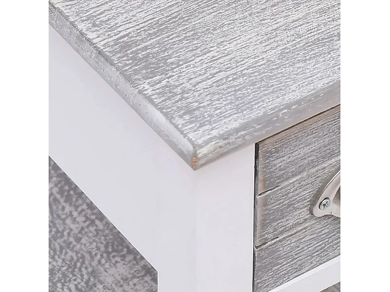 Table d'appoint 2 tiroirs paulownia massif gris et blanc Amatar