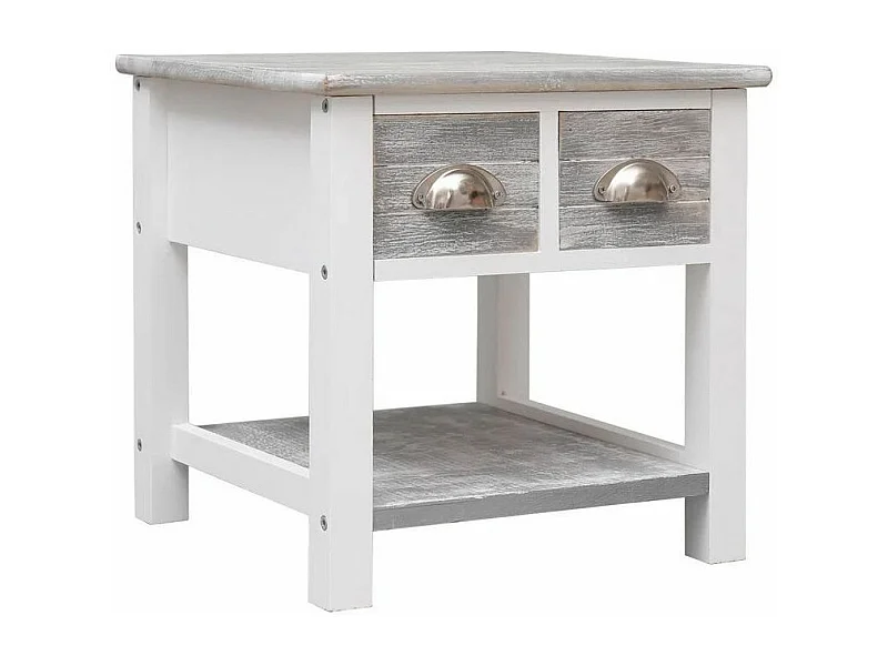 Table d'appoint 2 tiroirs paulownia massif gris et blanc Amatar