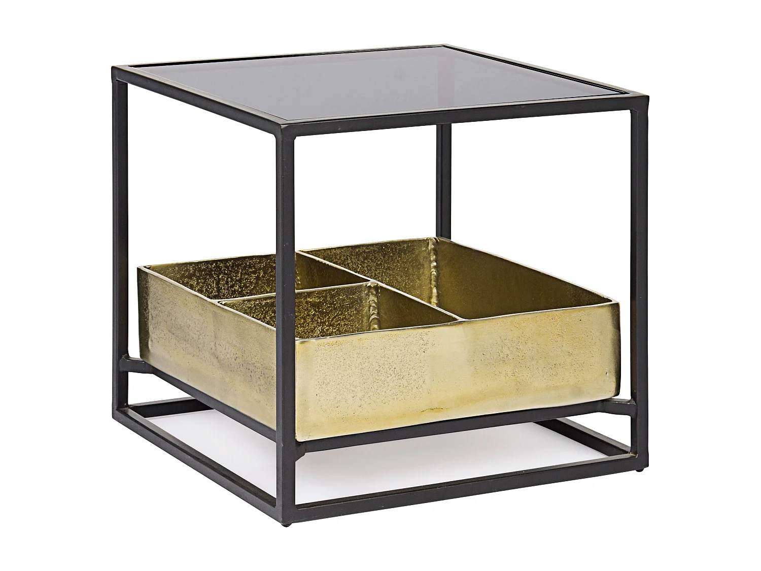 Table d'appoint carrée verre et acier bicolore Mirabel L 42cm