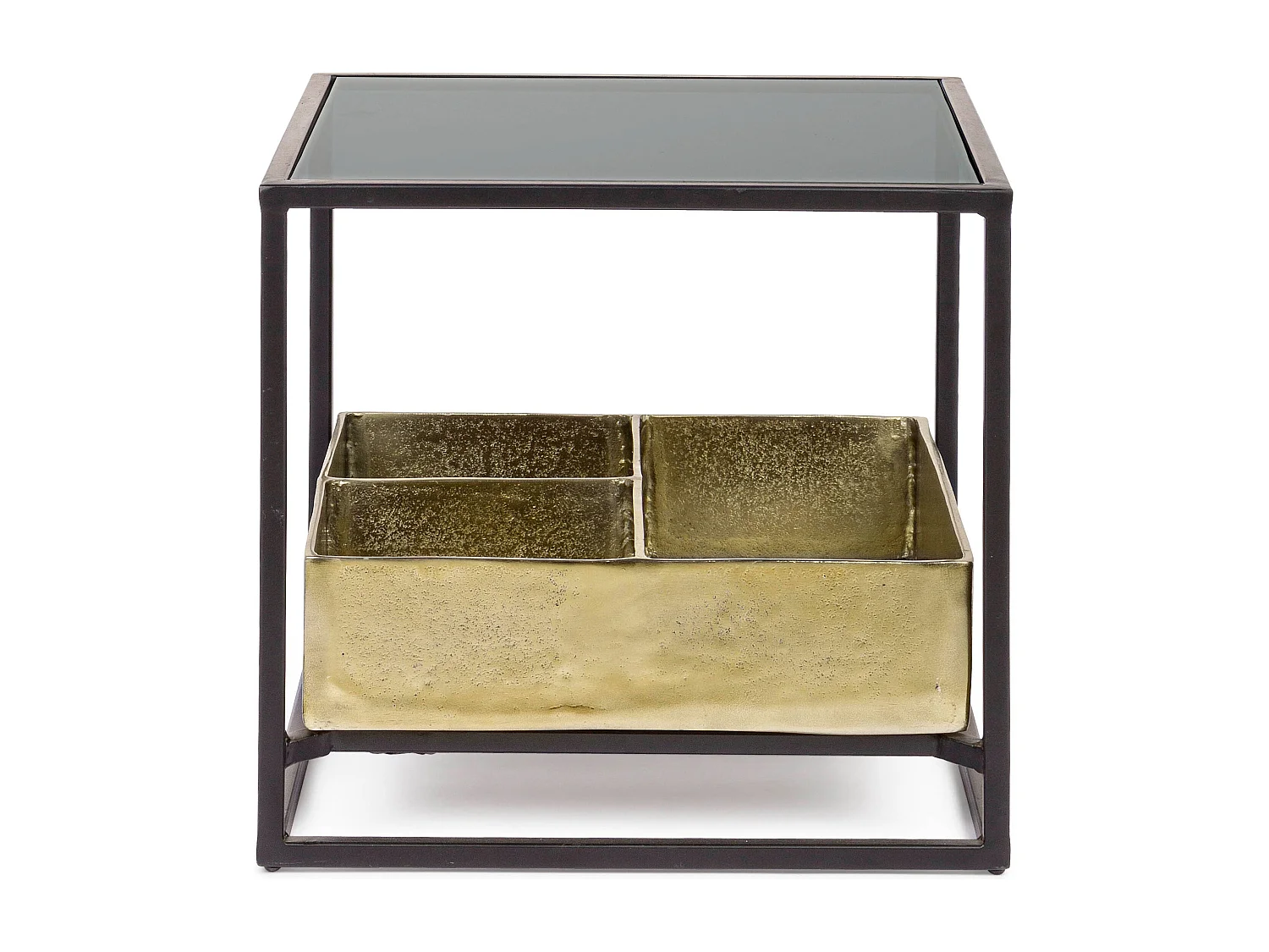 Table d'appoint carrée verre et acier bicolore Mirabel L 42cm