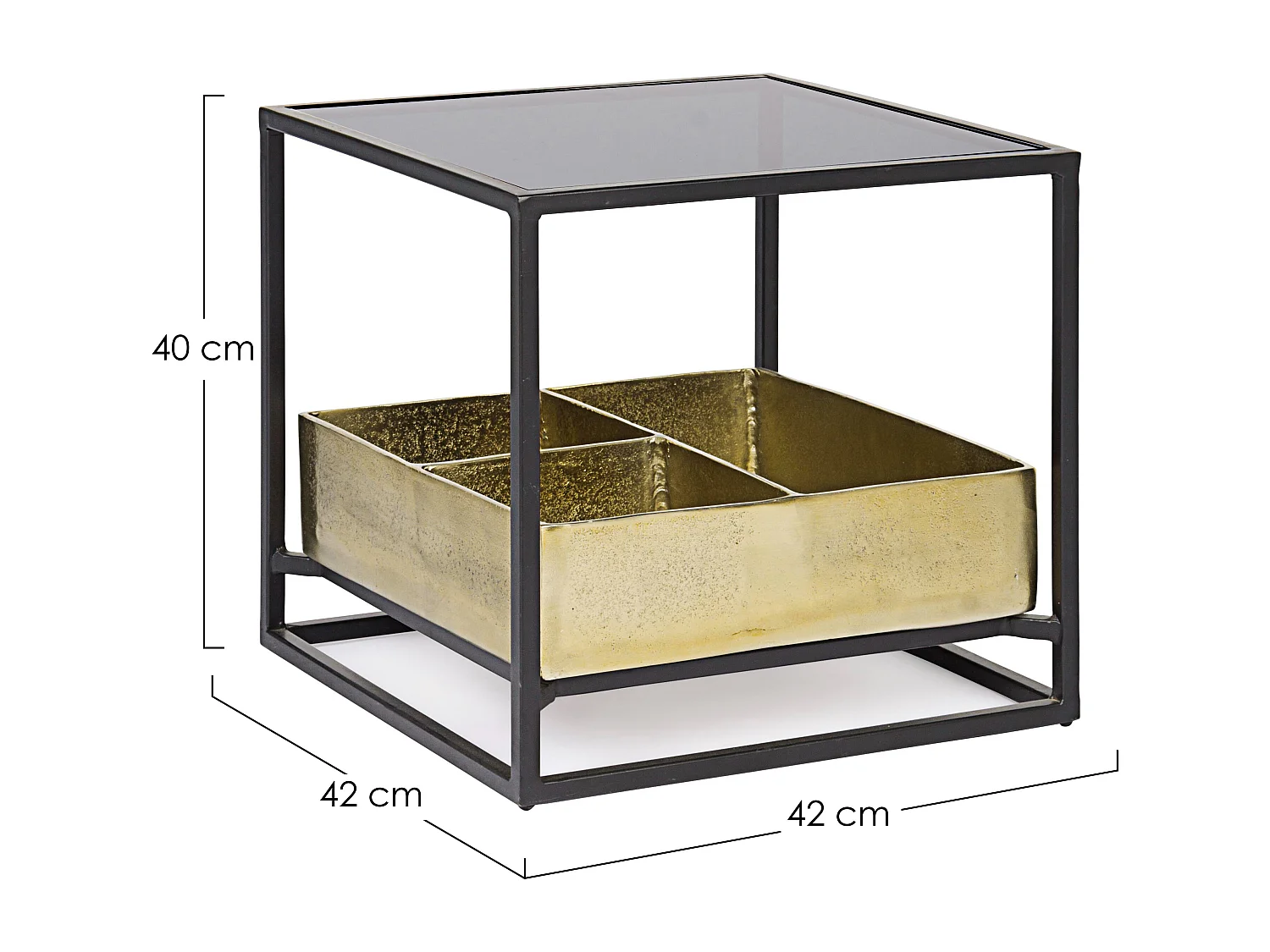 Table d'appoint carrée verre et acier bicolore Mirabel L 42cm
