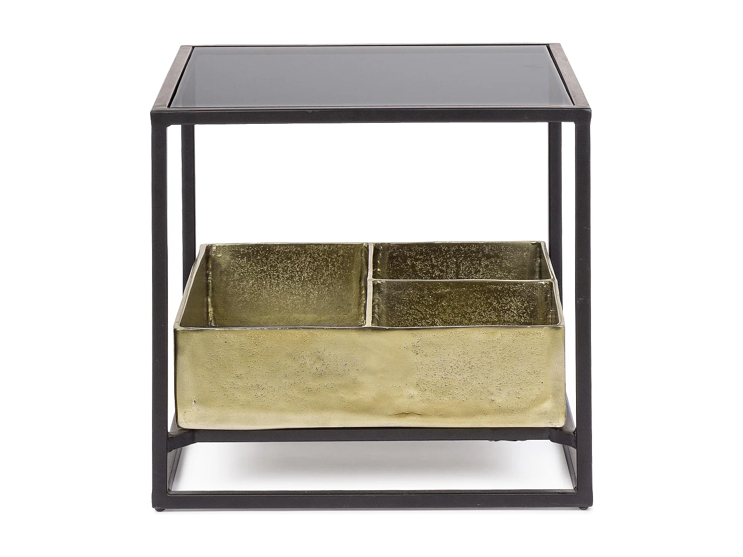 Table d'appoint carrée verre et acier bicolore Mirabel L 42cm