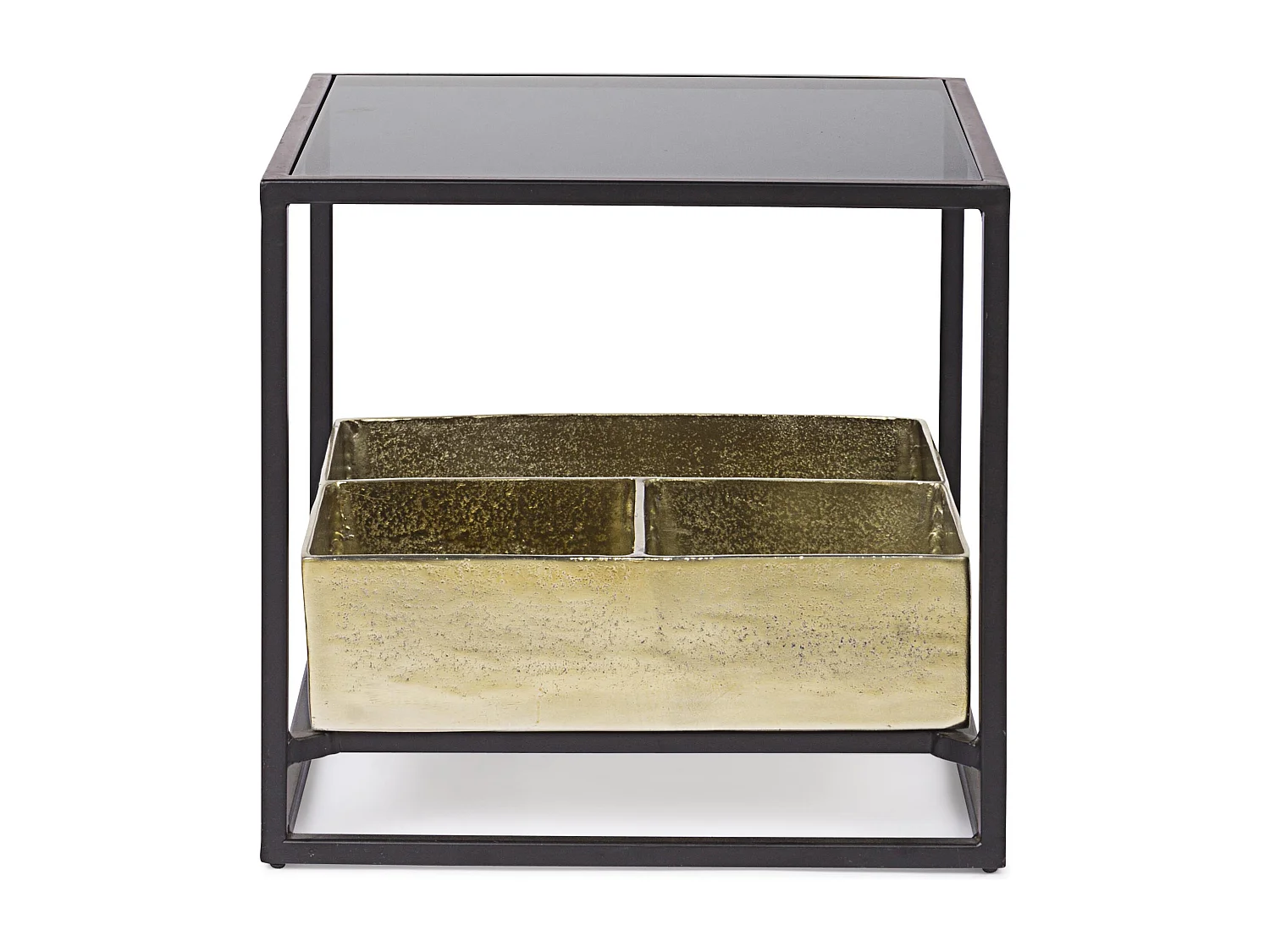 Table d'appoint carrée verre et acier bicolore Mirabel L 42cm