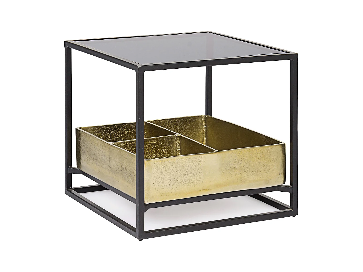 Table d'appoint carrée verre et acier bicolore Mirabel L 42cm