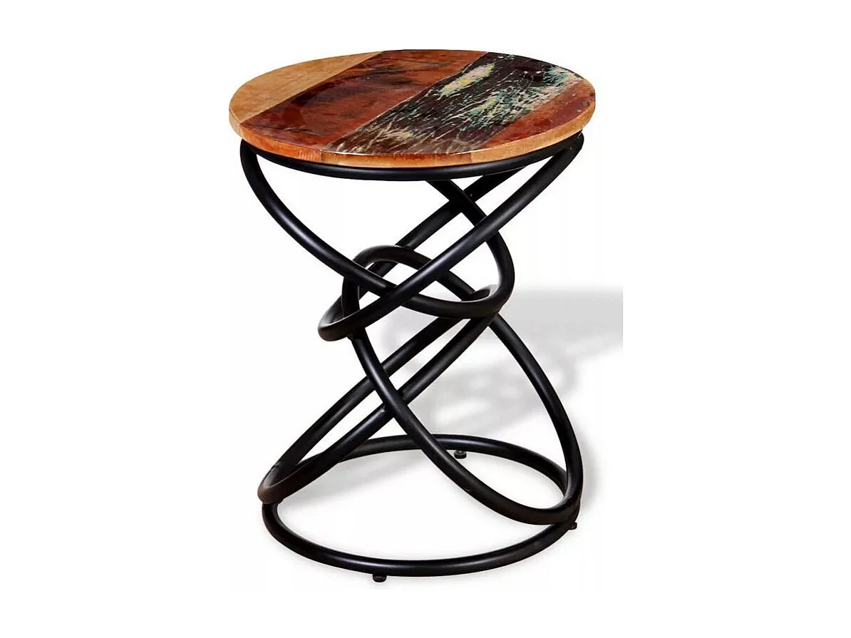 Table d'appoint bois de récupération et pieds métal noir Arsan