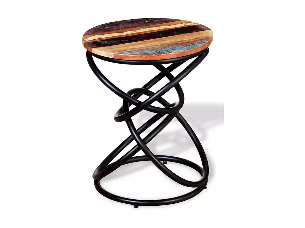 Table d'appoint bois de récupération et pieds métal noir Arsan