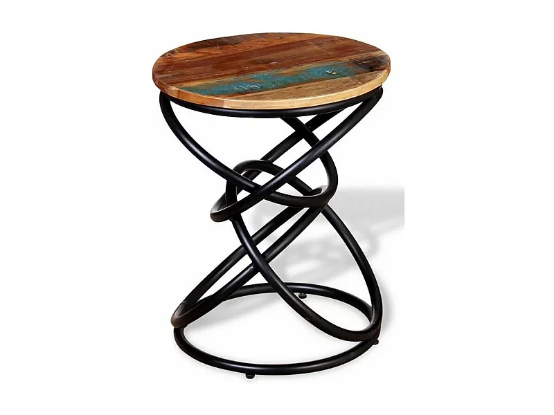 Table d'appoint bois de récupération et pieds métal noir Arsan