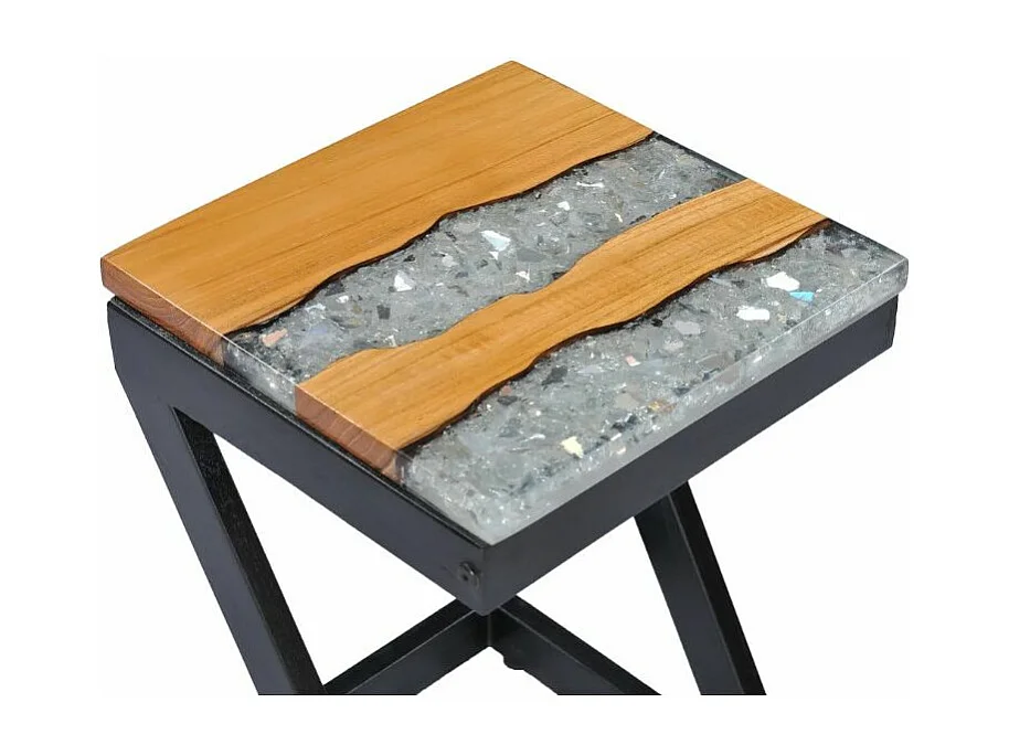 Table d'appoint carrée teck massif clair et manguier noir Tamie