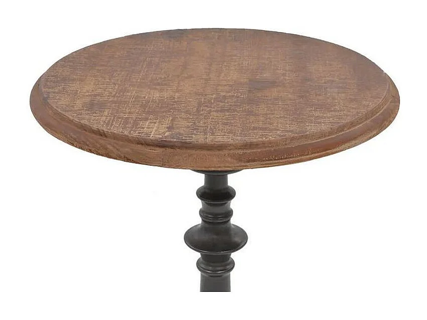 Table d'appoint ronde pin massif foncé et pied métal noir Keral