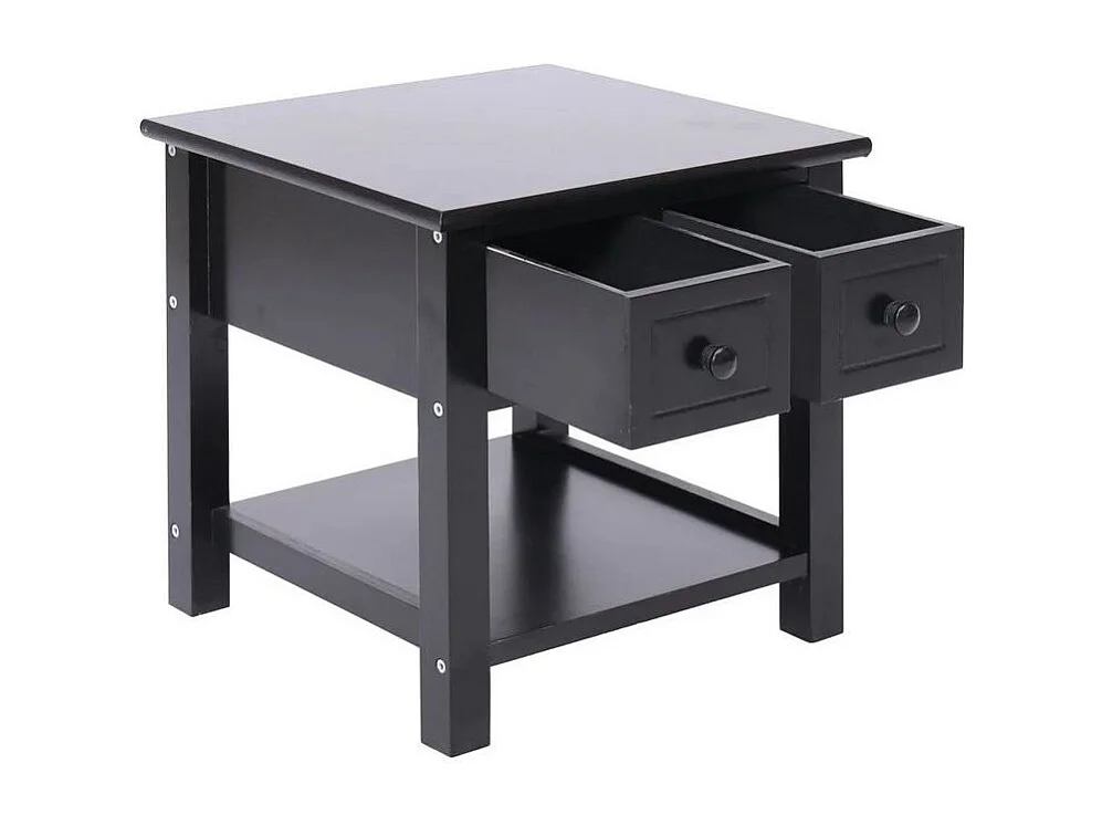 Table d'appoint 2 tiroirs paulownia massif noir Ollier