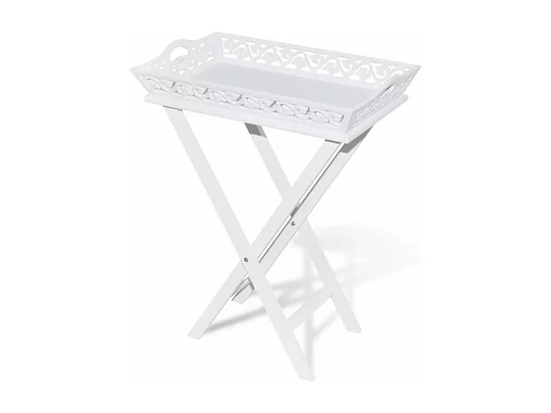 Table d'appoint rectangulaire plastique et pieds pin massif blanc Manu