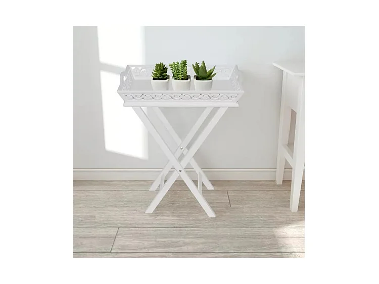 Table d'appoint rectangulaire plastique et pieds pin massif blanc Manu