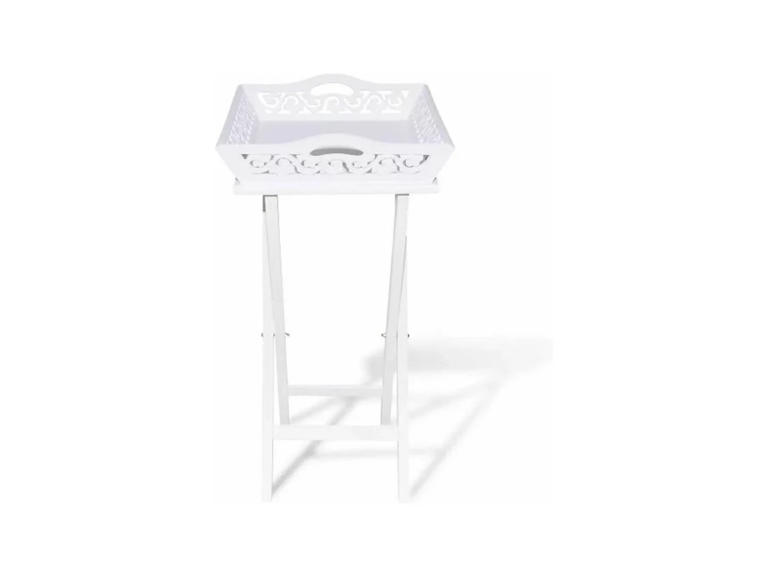 Table d'appoint rectangulaire plastique et pieds pin massif blanc Manu