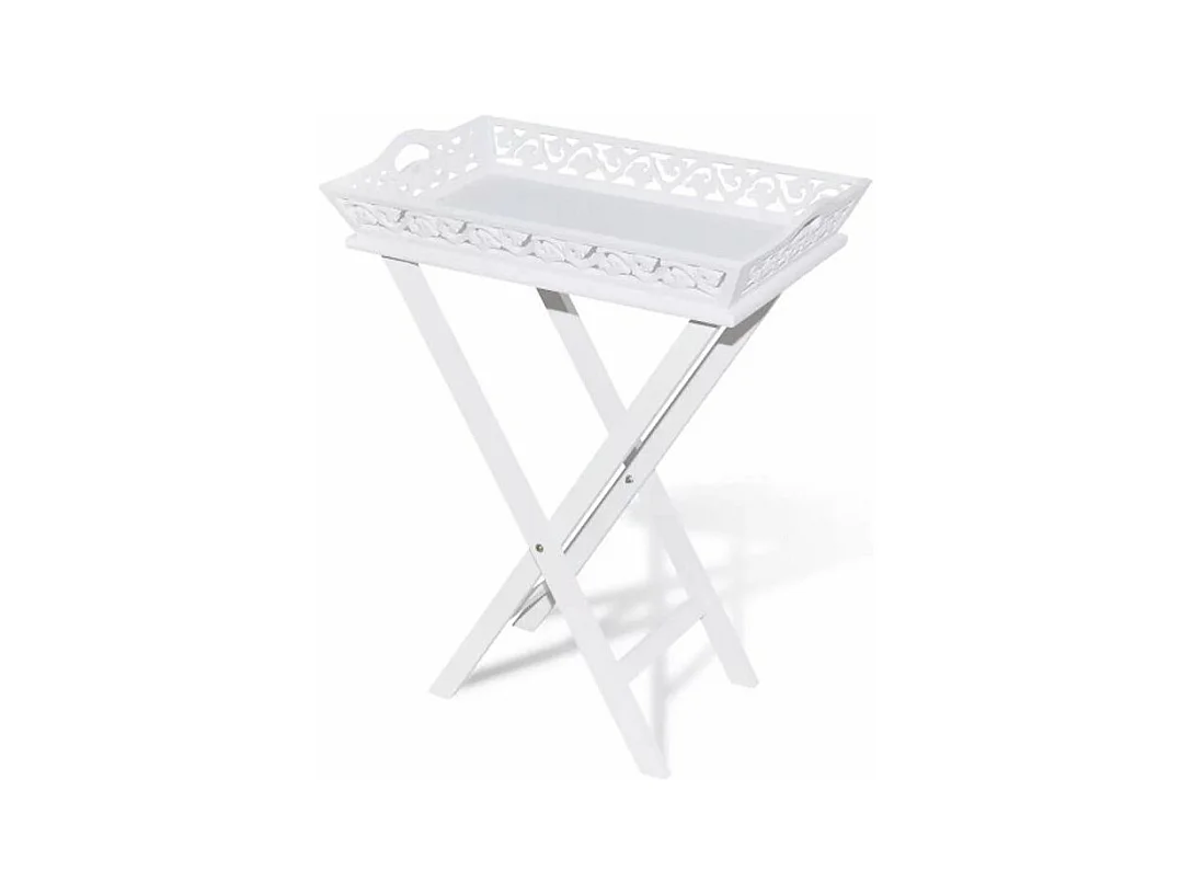 Table d'appoint rectangulaire plastique et pieds pin massif blanc Manu