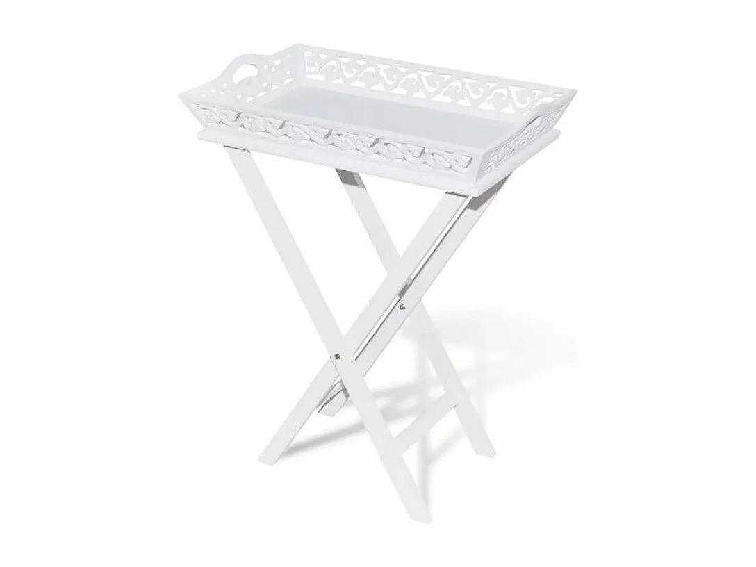 Table d'appoint rectangulaire plastique et pieds pin massif blanc Manu