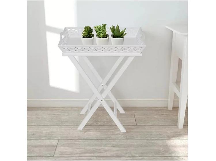 Table d'appoint rectangulaire plastique et pieds pin massif blanc Manu