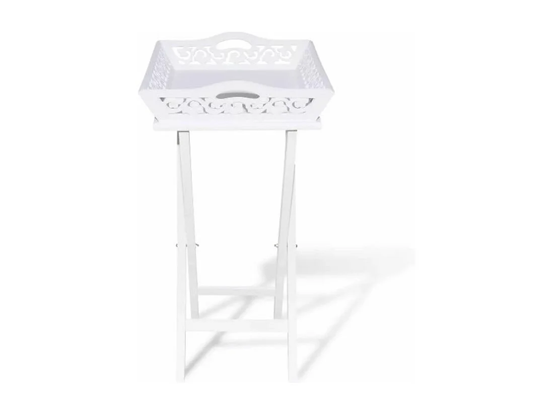 Table d'appoint rectangulaire plastique et pieds pin massif blanc Manu