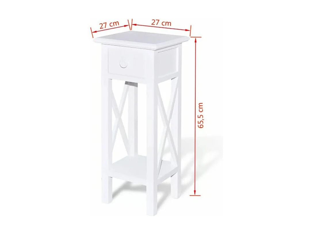 Table d'appoint carrée 1 tiroir bois et pin massif blanc Cosa