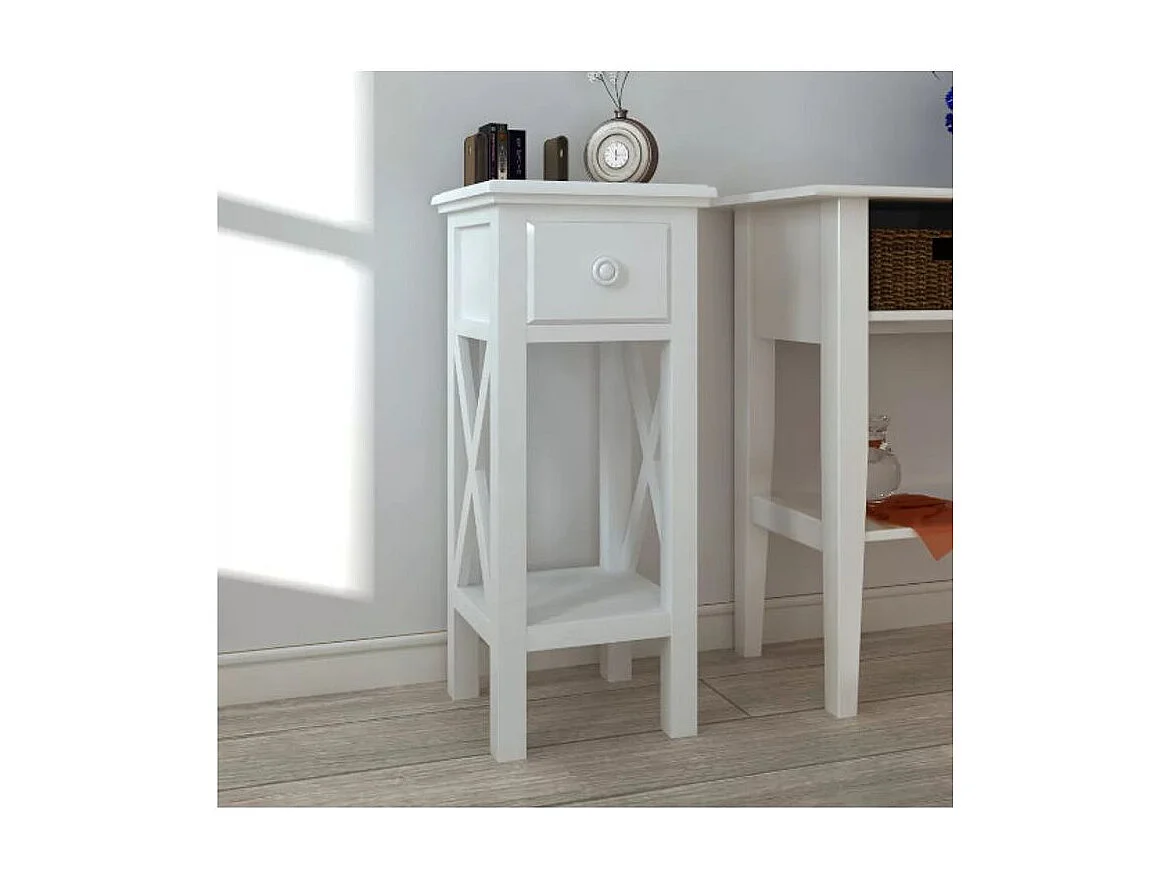 Table d'appoint carrée 1 tiroir bois et pin massif blanc Cosa