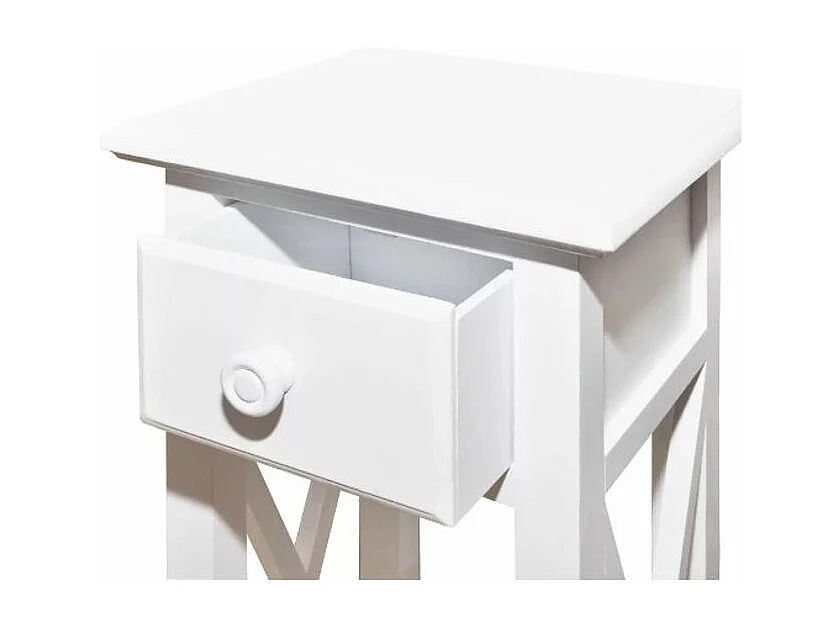 Table d'appoint carrée 1 tiroir bois et pin massif blanc Cosa
