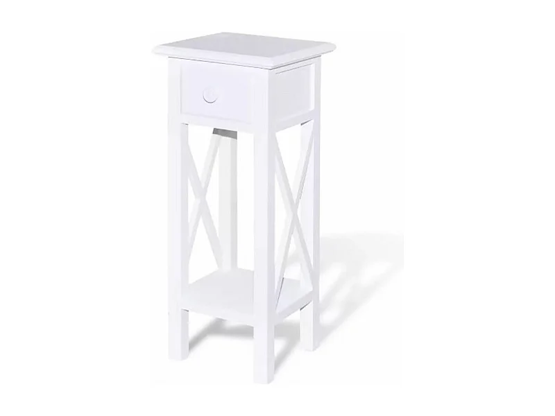 Table d'appoint carrée 1 tiroir bois et pin massif blanc Cosa