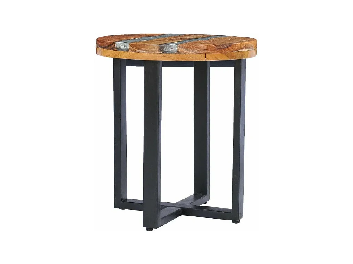 Table d'appoint ronde teck massif clair et manguier noir Tamie