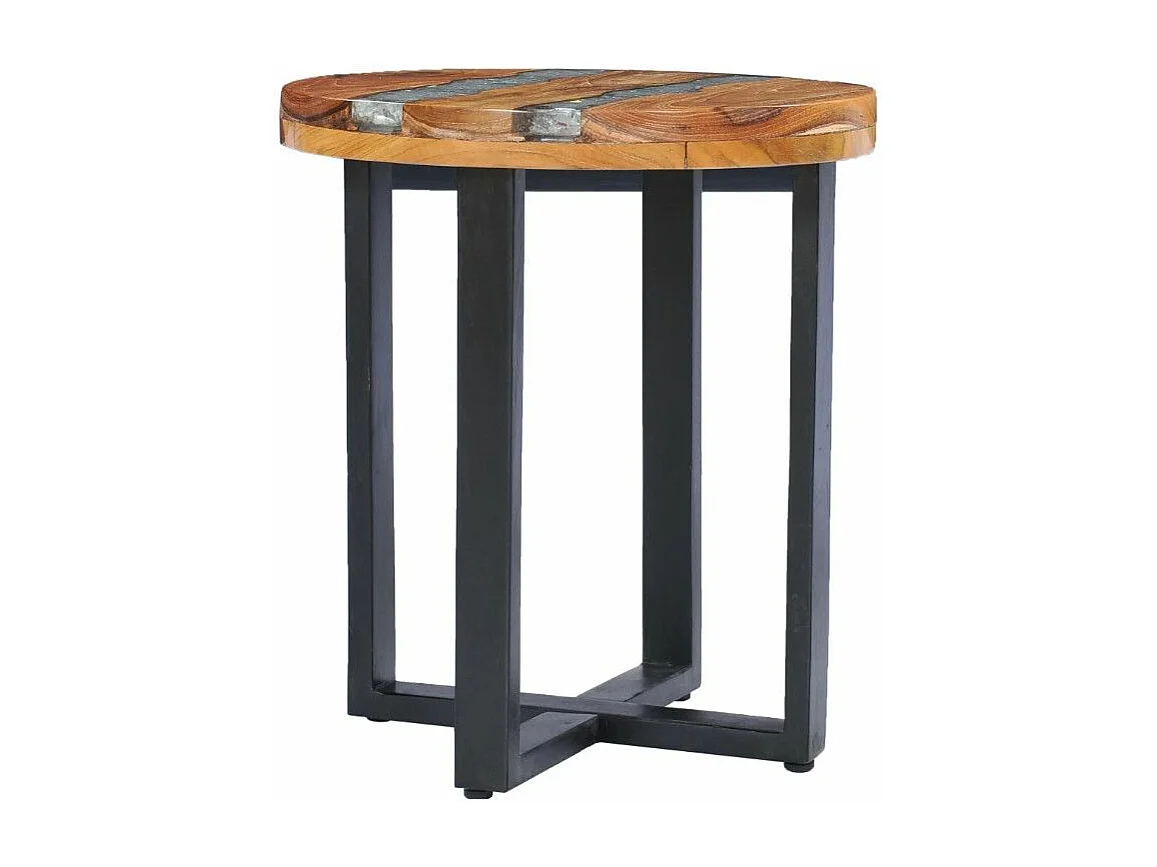 Table d'appoint ronde teck massif clair et manguier noir Tamie
